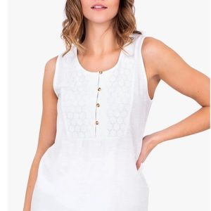 Machine White Knit Top With Eyelet Trim Size S